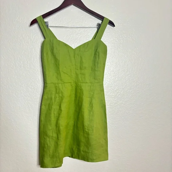 Reformation Miso Green Linen Sweetheart Mini Dress Size 2 XS